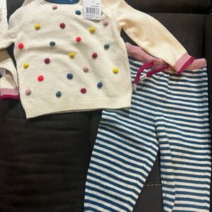 Baby Boden Cream Sweater with Colorful Pom-Poms